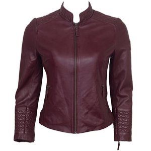 WOMEN'S RED BIKER LEATHER MOTORCYCLE JACKET